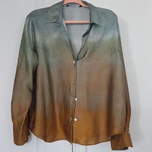 Zara Teal and Gray Gradient Shirt Size XL